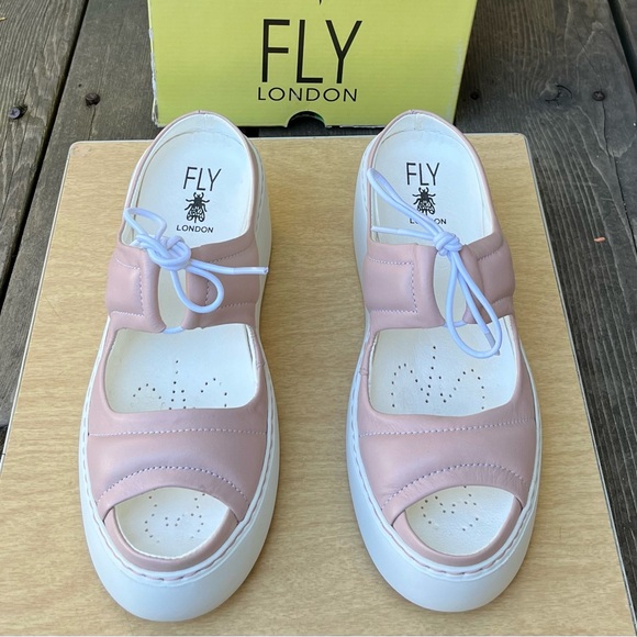 Fly London Dare520Fly Platform Wedge Leather Sandals In Nude Sz 38EU/7.5-8 US - Picture 2 of 16